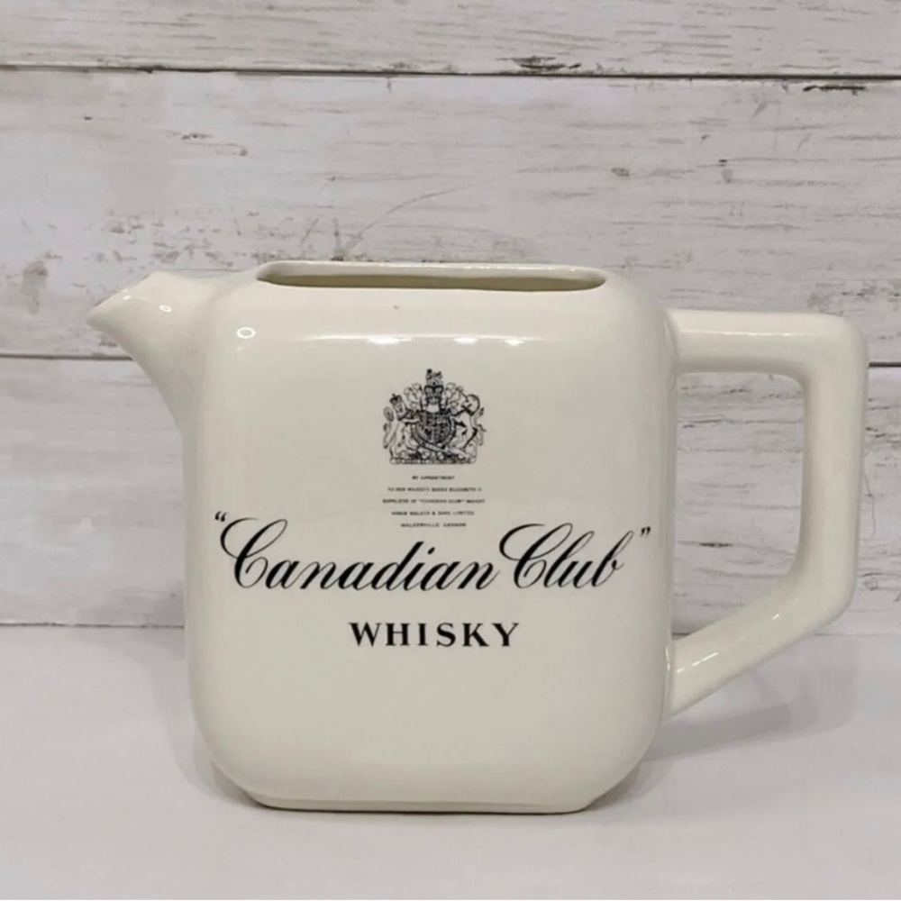 Vintage Canadian Club Whiskey Jug White Ceramic Royal Seal Made In USA & Ashtray